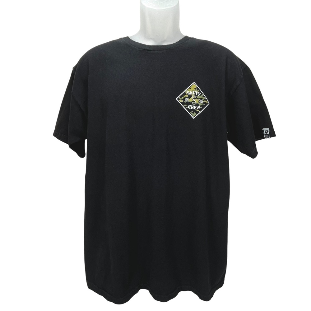 Salty Crew Men's Large Black 100% Cotton Graphic T-shirt Camo Logo